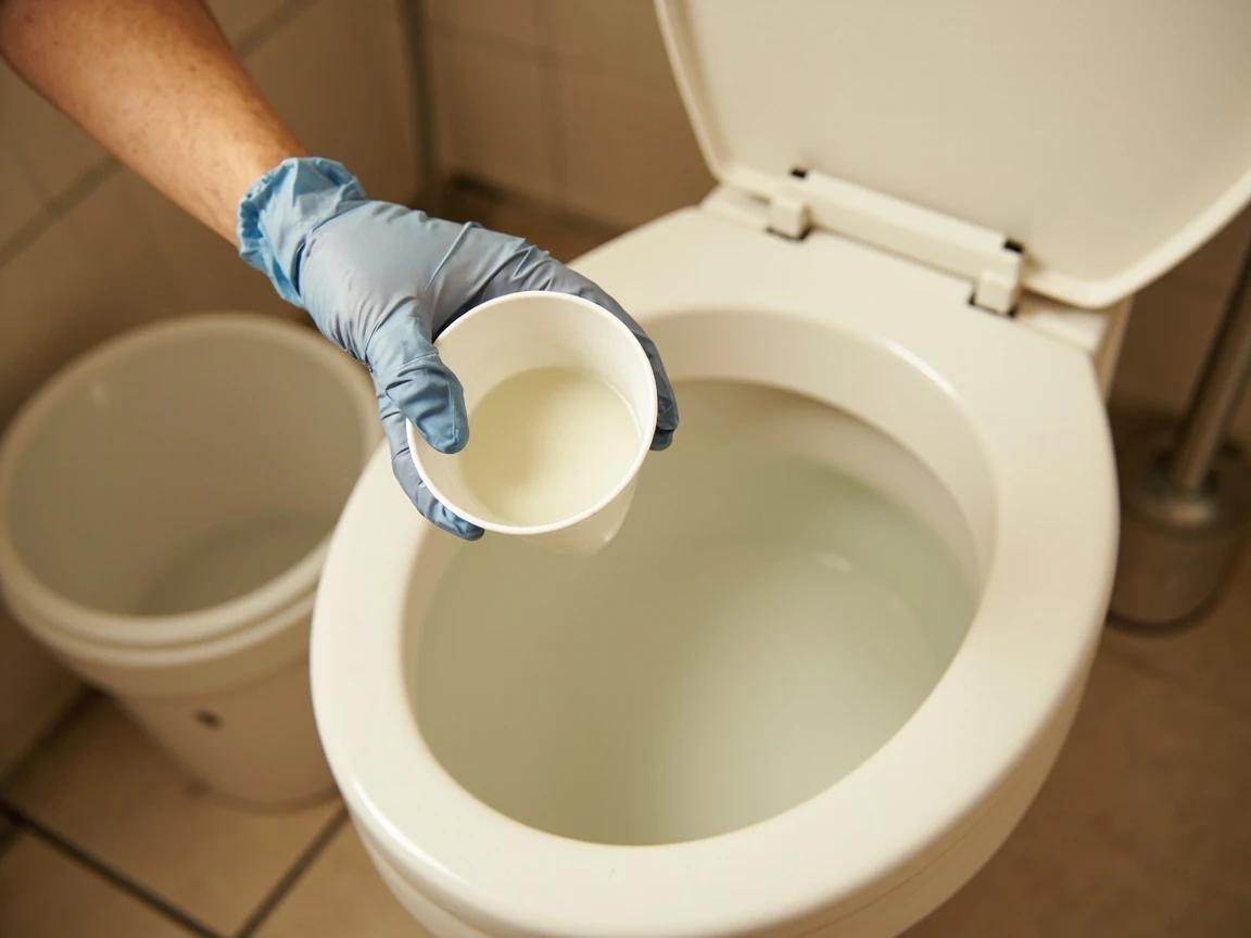 Step 3 of How to Unclog a Toilet Without a Plunger: Bail excess water if the bowl is near full