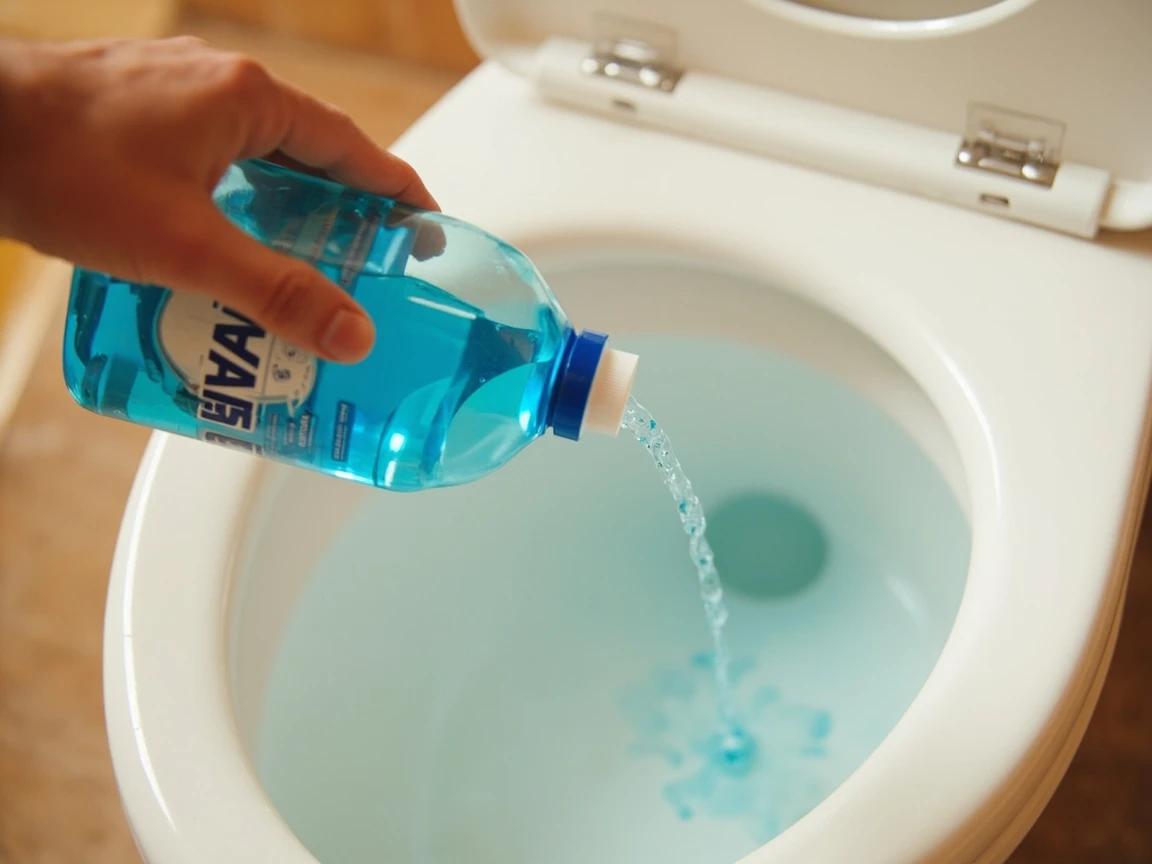 Step 4 of How to Unclog a Toilet Without a Plunger: Pour about 1/2 cup of dish soap directly into the bowl