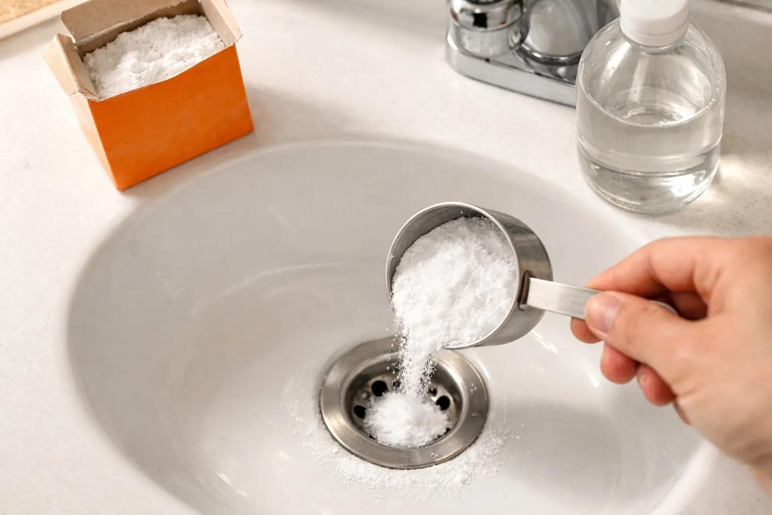 Step 3 of How to Unclog a Drain: Apply Baking Soda and Vinegar