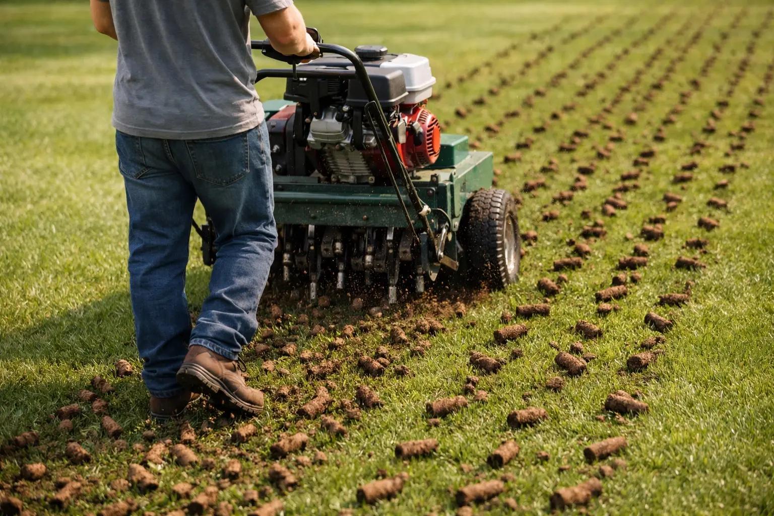 Step 4 of How to Aerate and Overseed a Lawn: Aerate the Entire Lawn with a Core Aerator