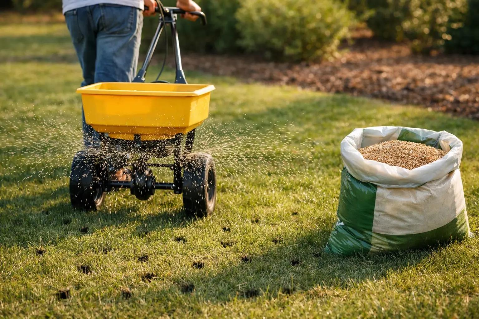 Step 6 of How to Aerate and Overseed a Lawn: Spread Grass Seed with a Broadcast Spreader