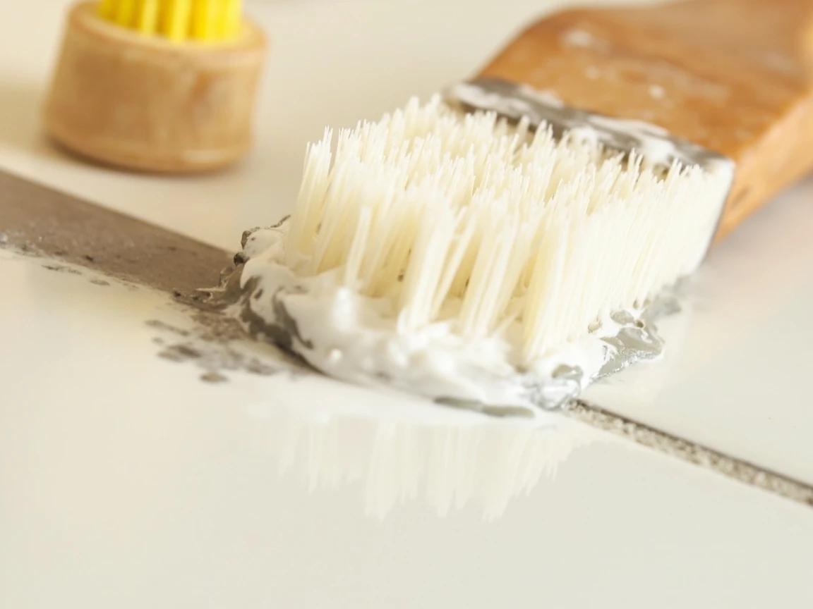 Step 5 of How to Clean and Seal Bathroom Grout: Scrub with a stiff nylon brush