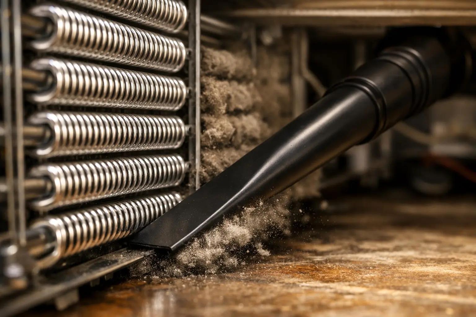 Step 5 of How to Clean a Refrigerator Condenser Coil: Vacuum Up Loosened Debris