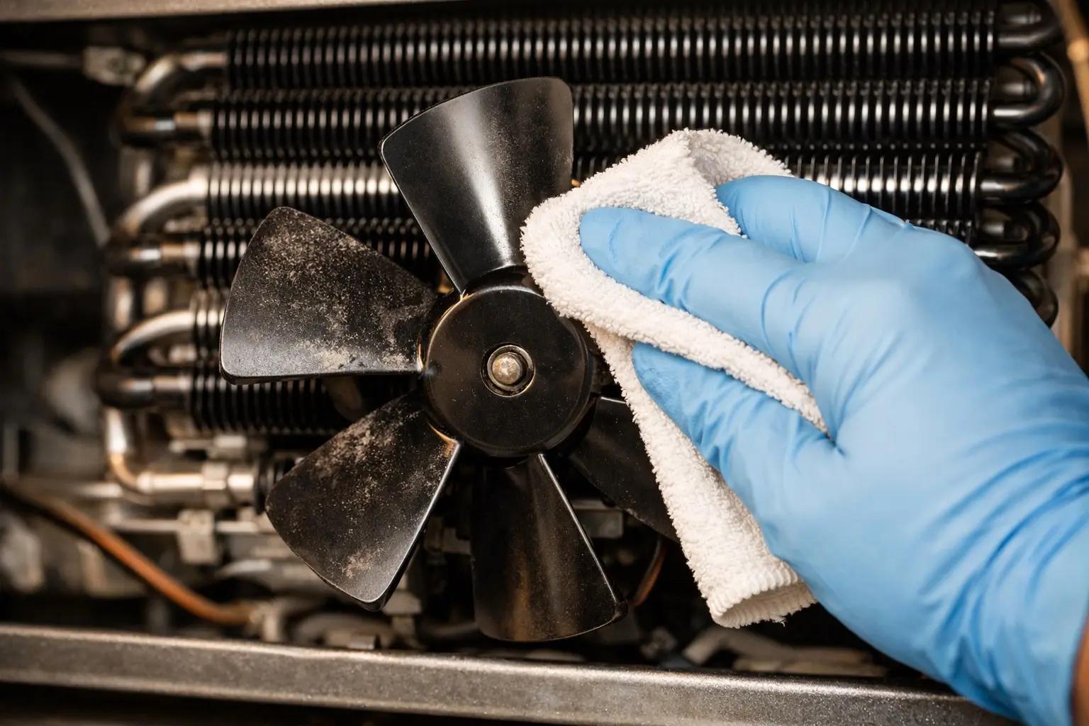 Step 6 of How to Clean a Refrigerator Condenser Coil: Clean the Condenser Fan