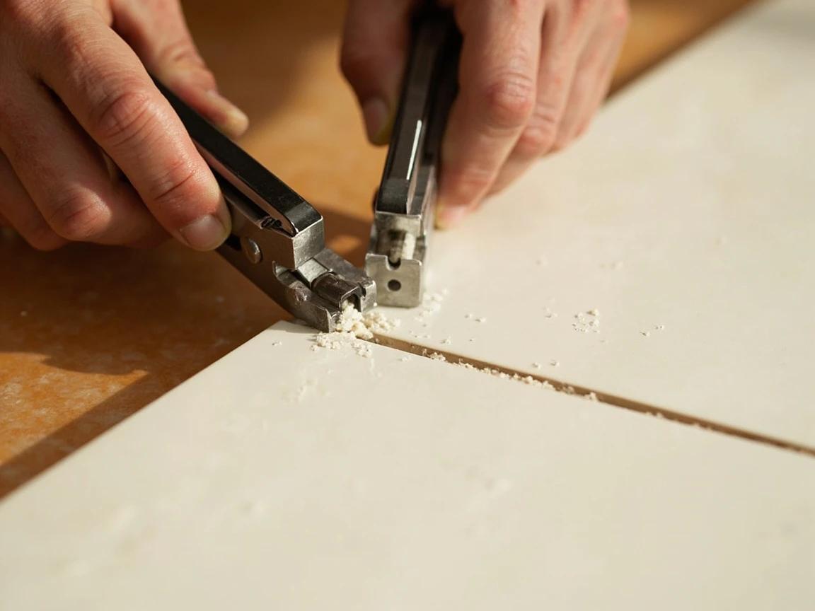 Step 4 of How to Cut Tile Without a Wet Saw: Nibble notches and L-cuts with tile nippers