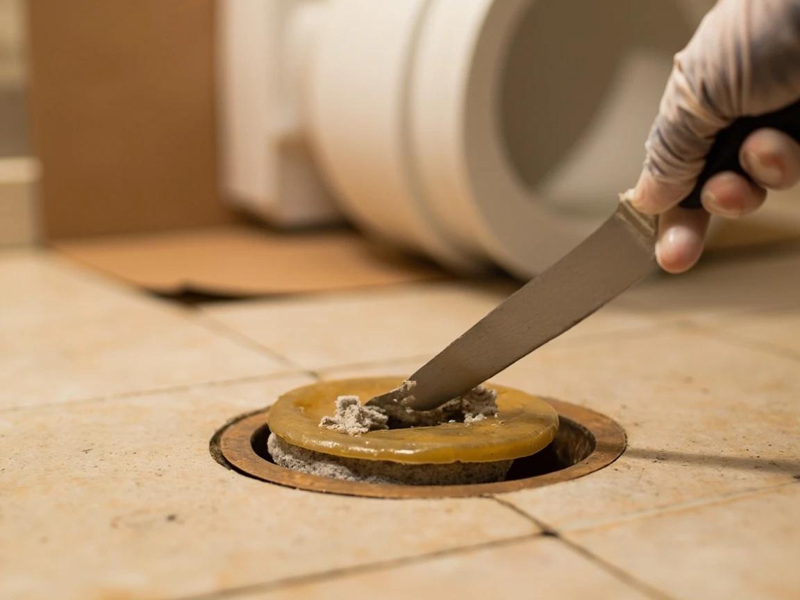 Step 6 of How to Fix a Toilet Leaking at the Base: Pull the Toilet and Read the Old Seal