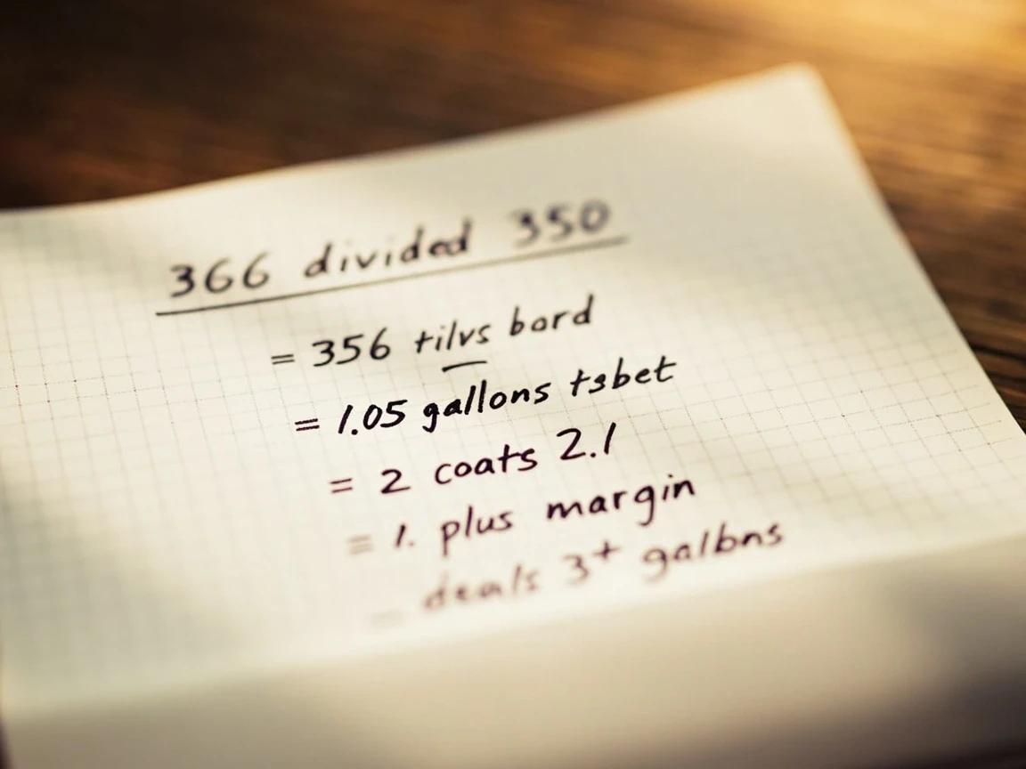 Step 5 of How Much Paint Do I Need? — The Calculator and the Method: Divide by 350 sq ft Per Gallon