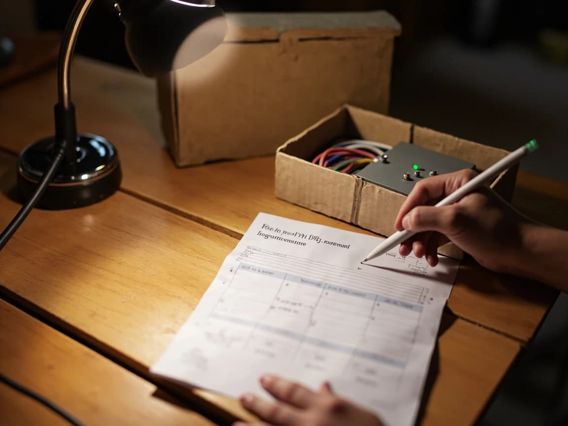 A kitchen table with a printed permit application form, a headlamp