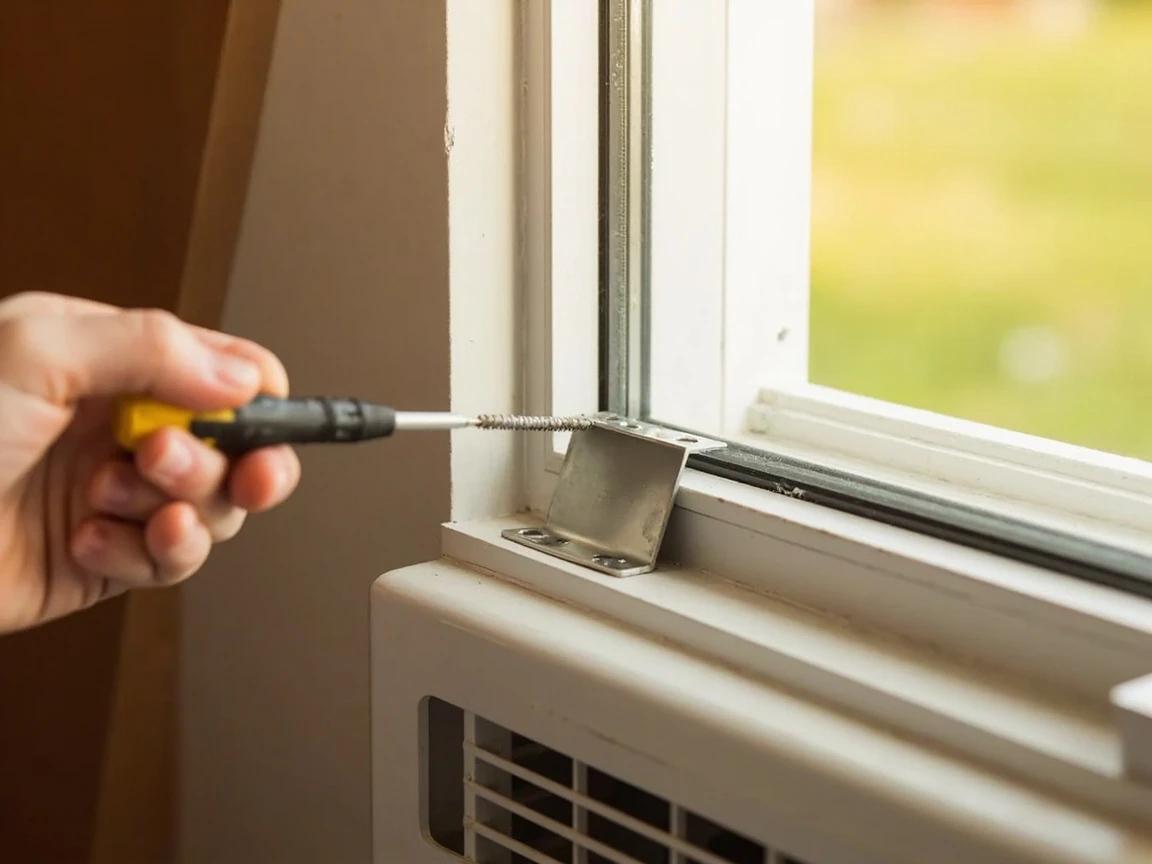 Step 6 of How to Install a Window AC Unit: Secure the Window Sash with L-Brackets