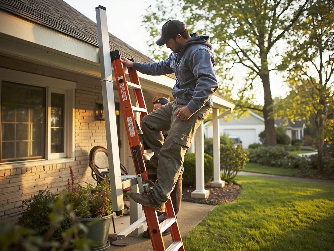 Step 3 of How to Install Gutter Guards: Set Up the Ladder Safely