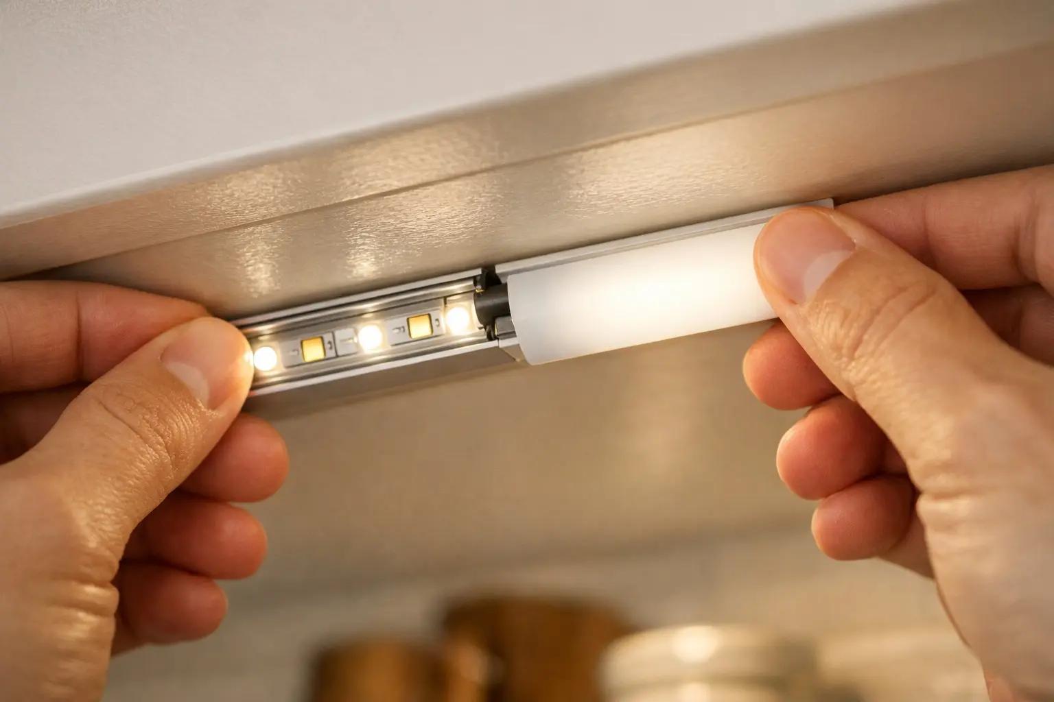 Step 7 of How to Install Under-Cabinet Lighting: Snap On the Diffuser Covers
