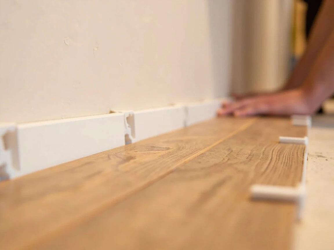 Step 4 of How to Install Vinyl Plank (LVP) Flooring: Lay the First Row With an Expansion Gap