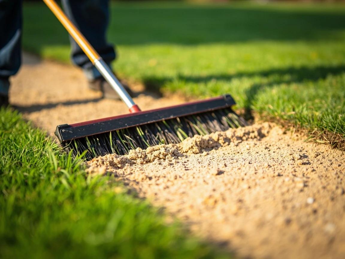 Step 6 of How to Level a Bumpy Lawn: Work the Topdressing into the Grass