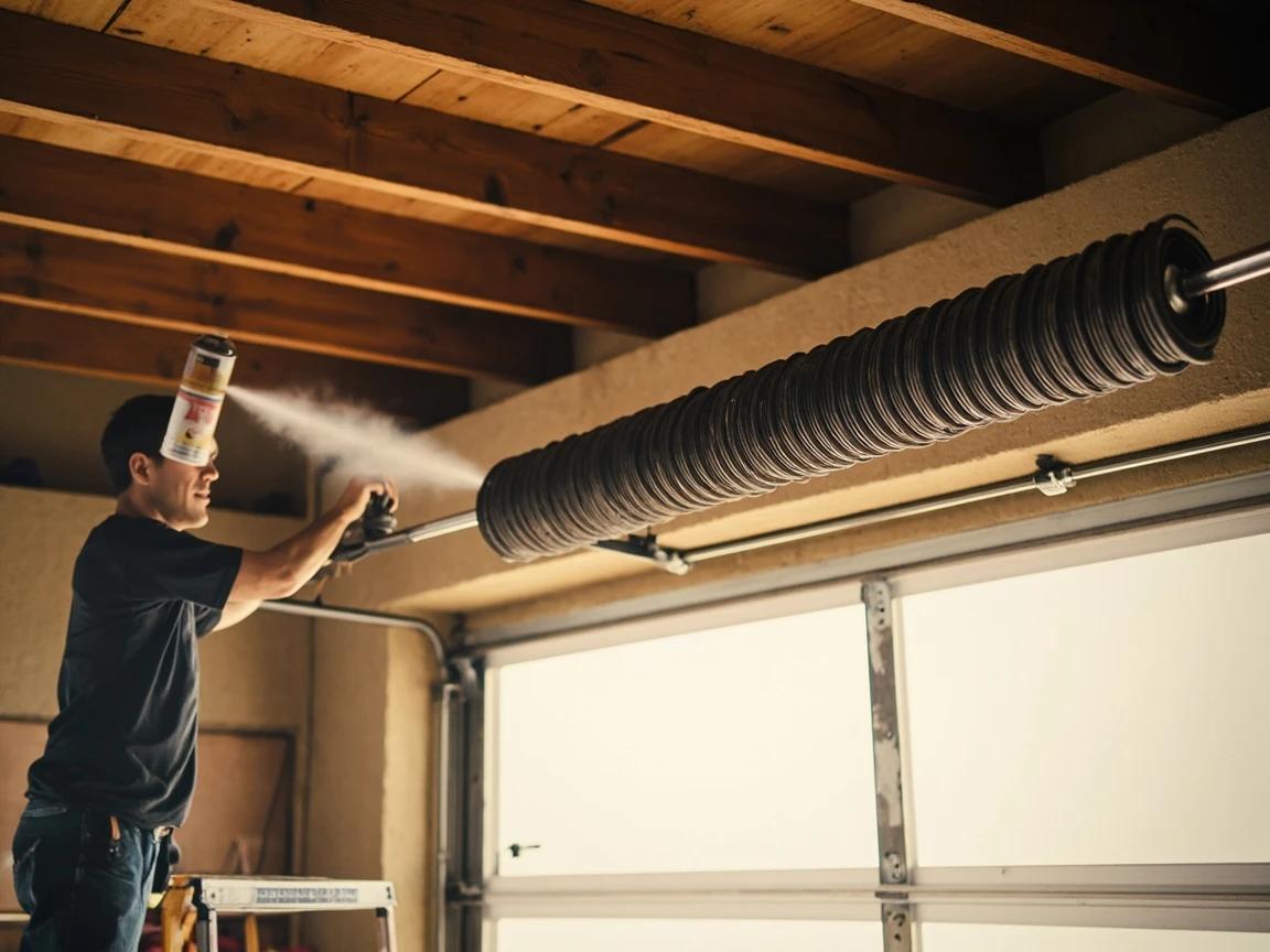Step 6 of How to Lubricate a Noisy Garage Door: Mist the Springs and Bearing Plates
