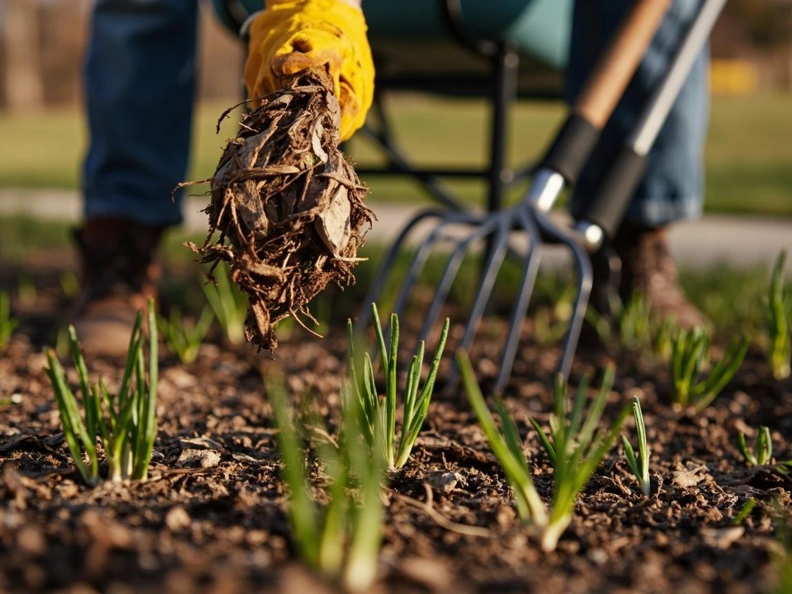 Step 2 of How to Mulch Flower Beds Properly: Clear the Bed of Debris, Weeds, and Old Mulch Lumps