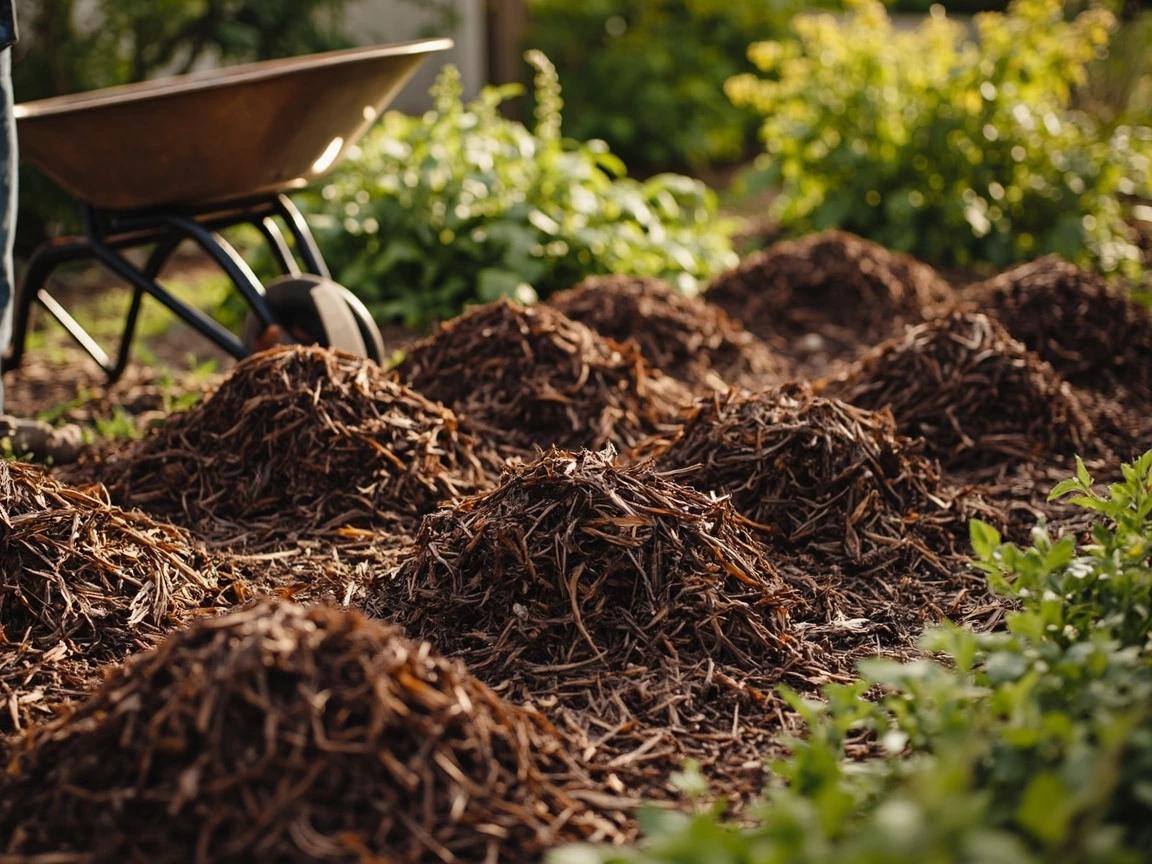 Step 6 of How to Mulch Flower Beds Properly: Dump Small Piles of Mulch Throughout the Bed