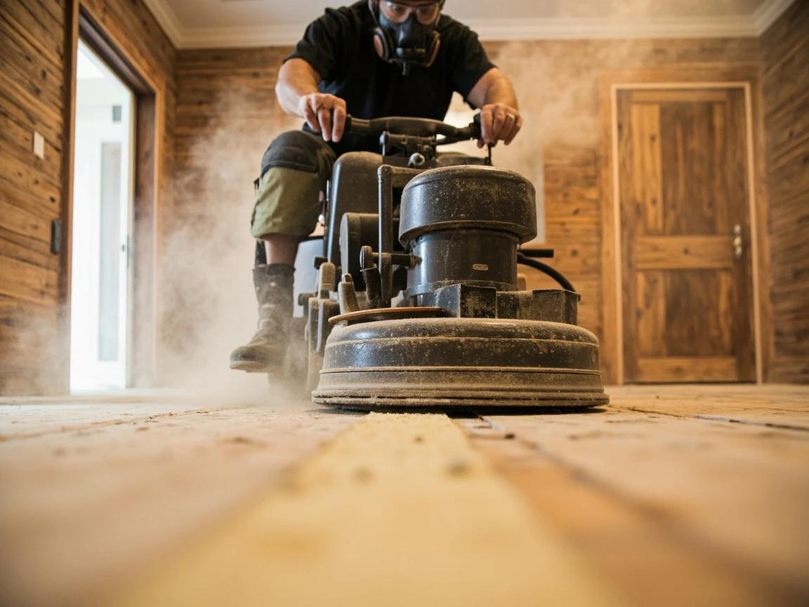 Step 4 of How to Refinish a Wood Floor: Make the First Sanding Pass with 36 or 40-Grit