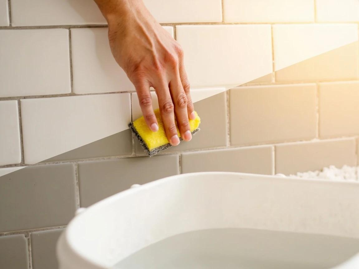 Step 7 of How to Regrout Bathroom Tile: Wipe with a damp sponge within 20-30 minutes