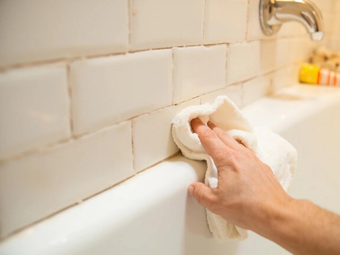 Step 8 of How to Regrout Bathroom Tile: Buff off the haze and caulk the corners
