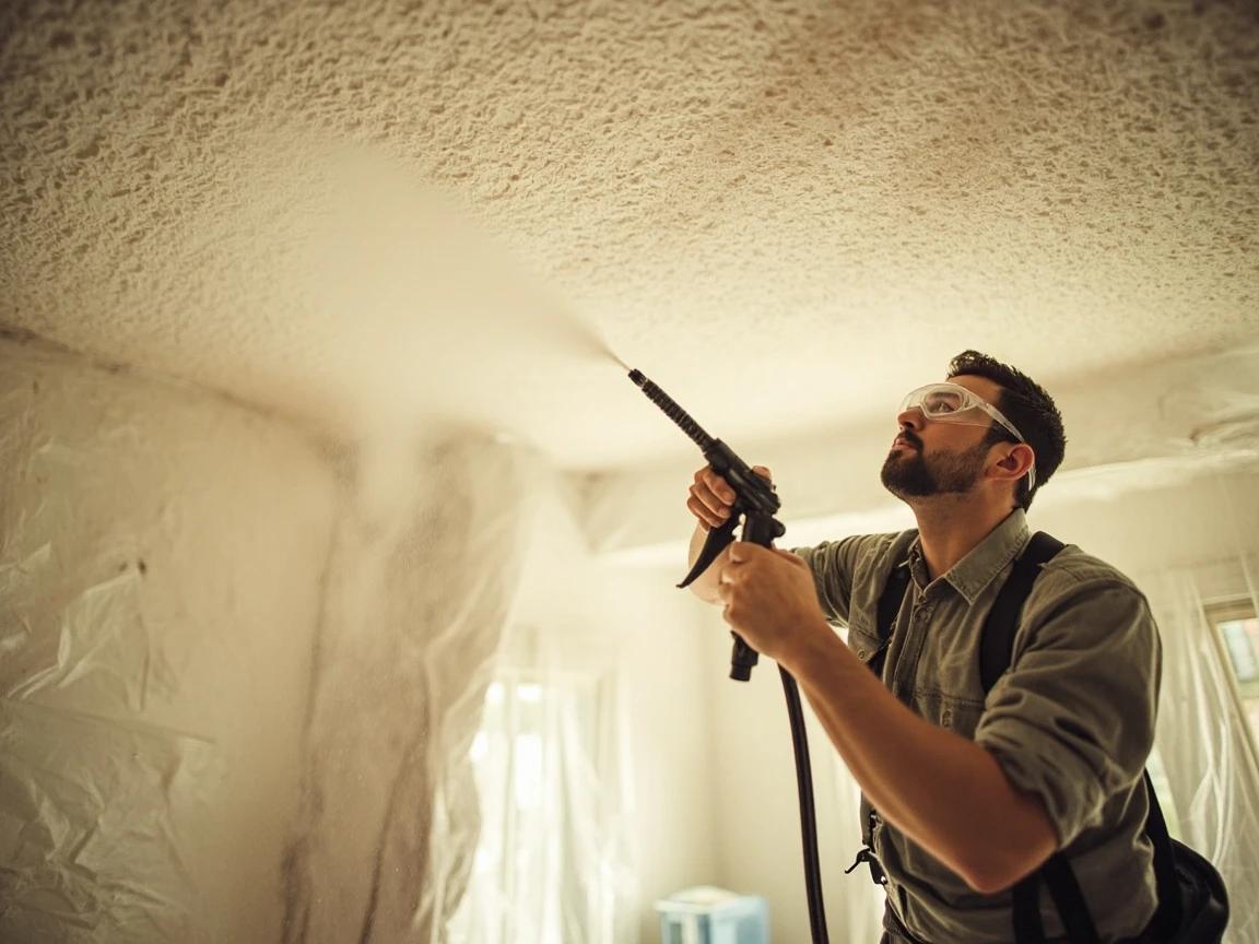 Step 4 of How to Remove a Popcorn Ceiling: Mist a Section With Warm Soapy Water