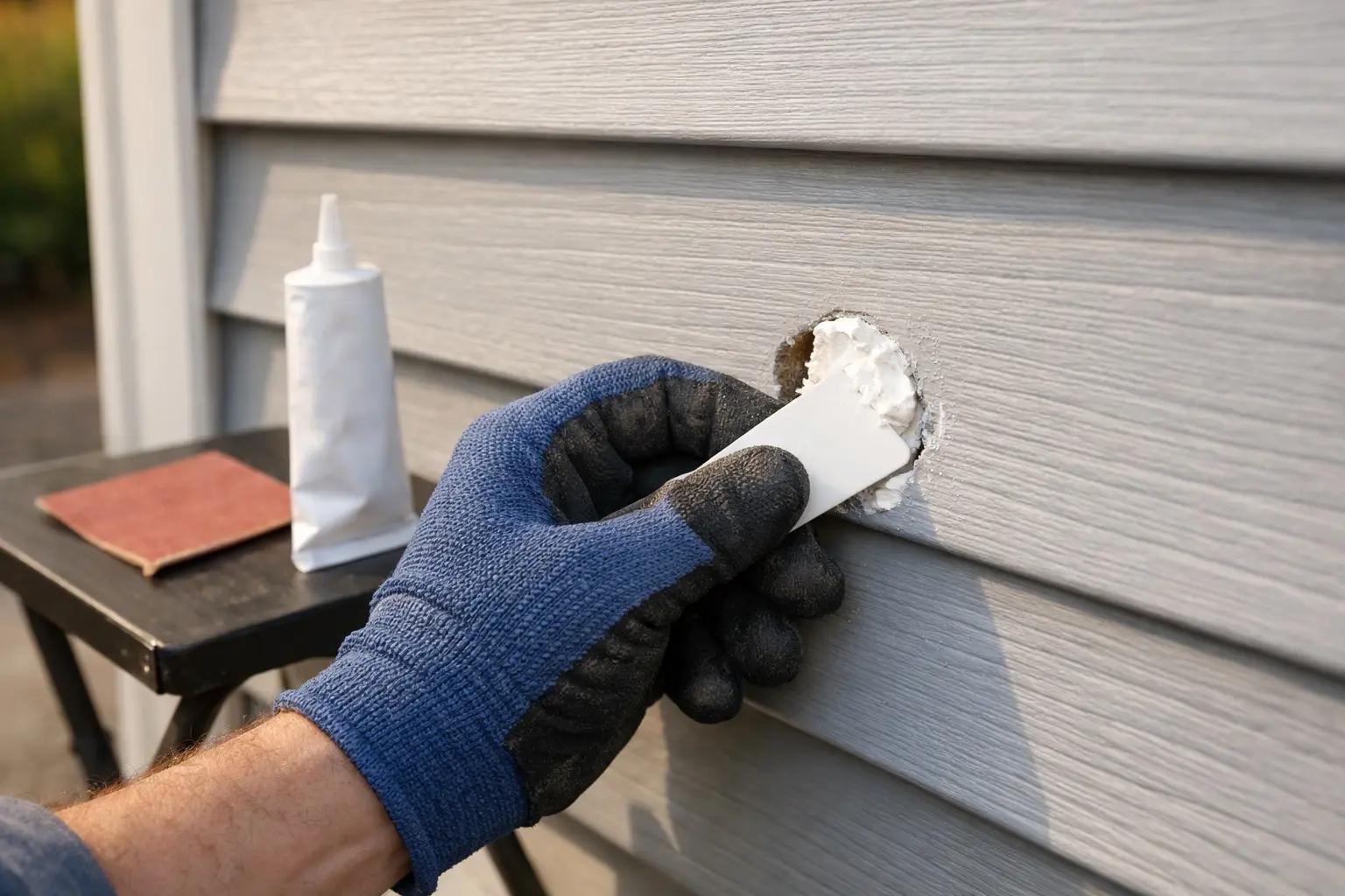 Step 2 of How to Repair Vinyl Siding: Patch Small Holes with Exterior Filler