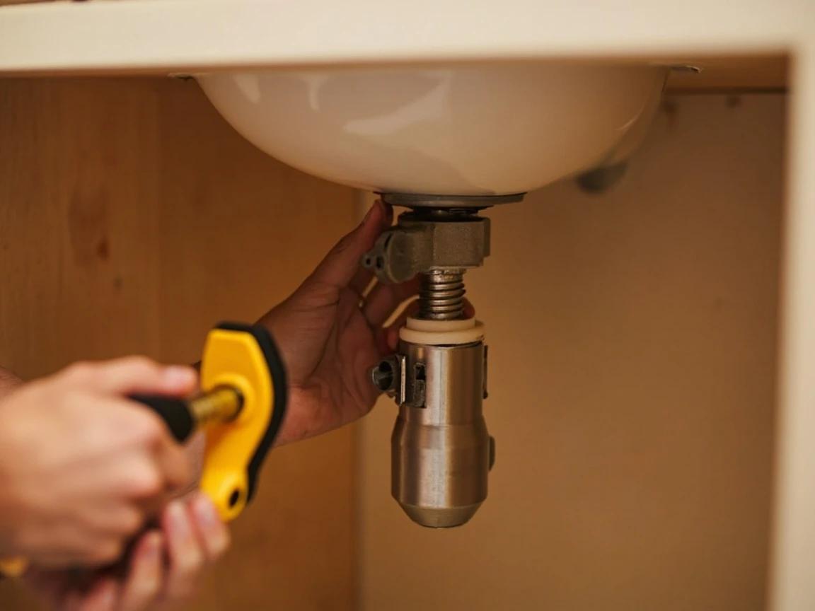 Step 7 of How to Replace a Bathroom Faucet: Tighten the Mounting Nuts From Underneath