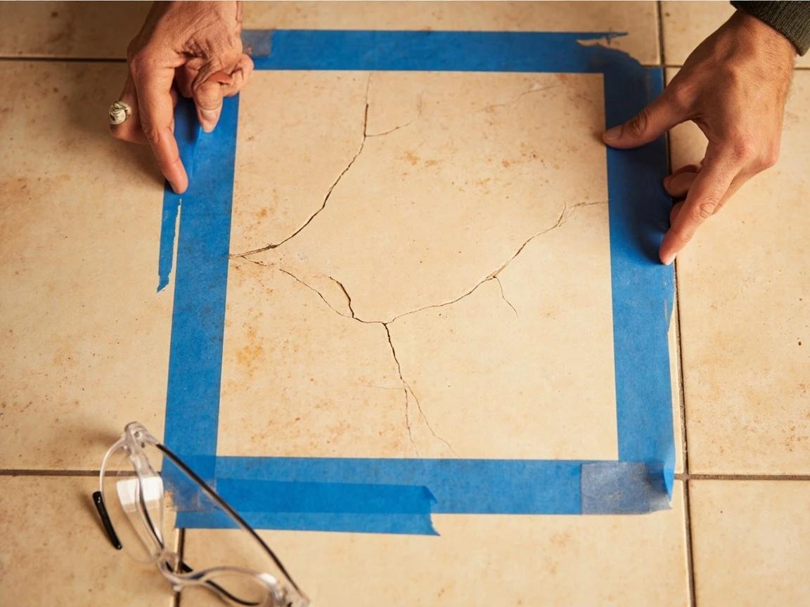 Step 3 of How to Replace a Cracked Floor or Wall Tile: Tape Off the Neighbors and Gear Up