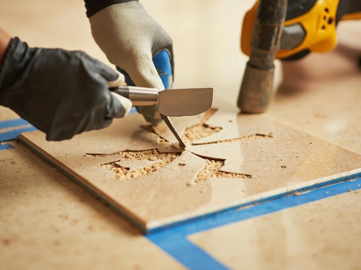 Step 5 of How to Replace a Cracked Floor or Wall Tile: Break Out the Tile From the Center