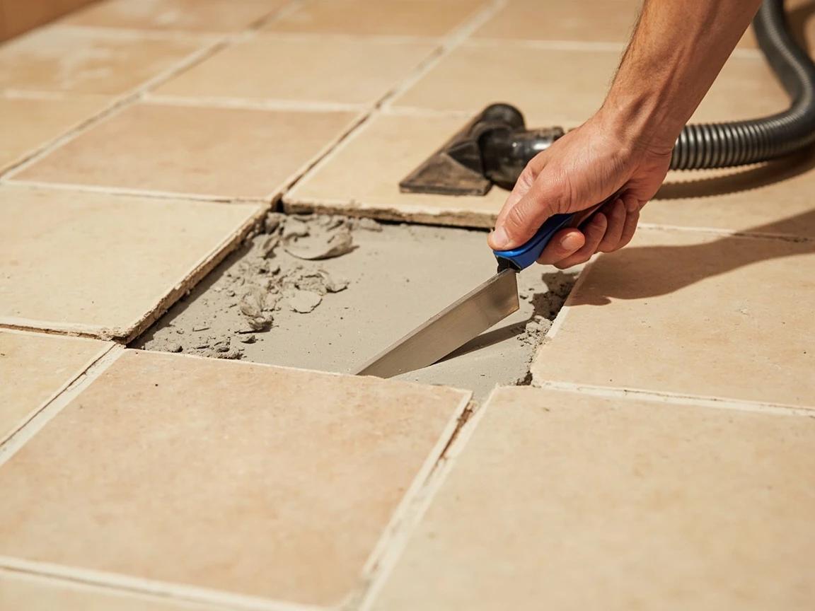 Step 6 of How to Replace a Cracked Floor or Wall Tile: Scrape the Bed Flat and Vacuum It Clean