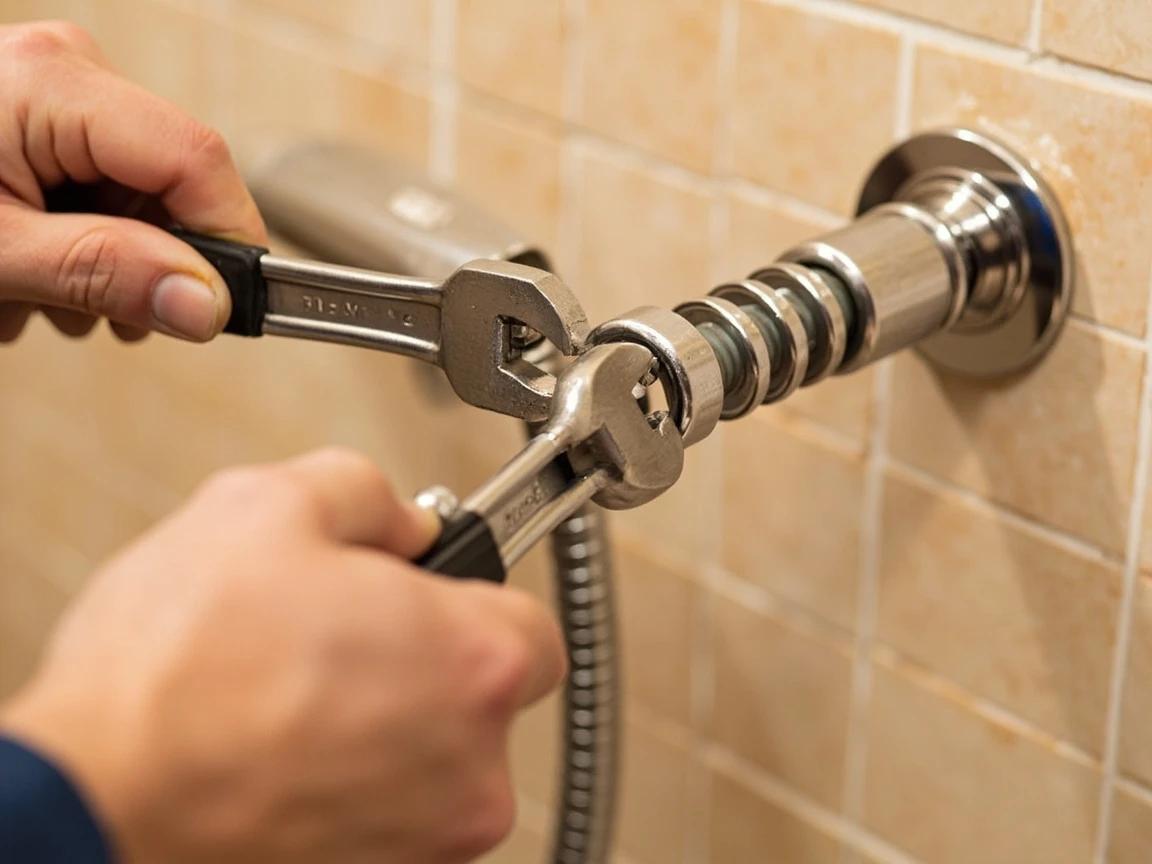 Step 3 of How to Replace a Shower Head and Shower Arm: Remove the old shower head — hold the arm steady