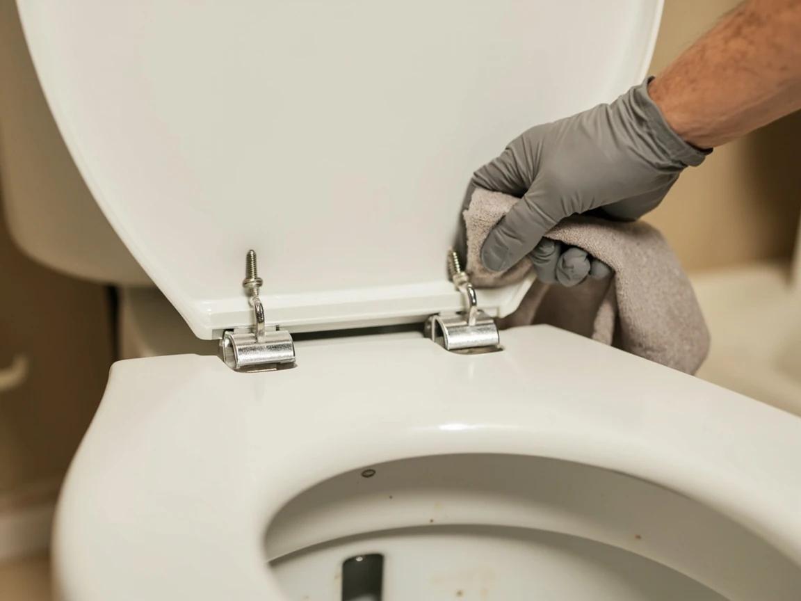 Step 5 of How to Replace a Toilet Seat: Clean the Mounting Area