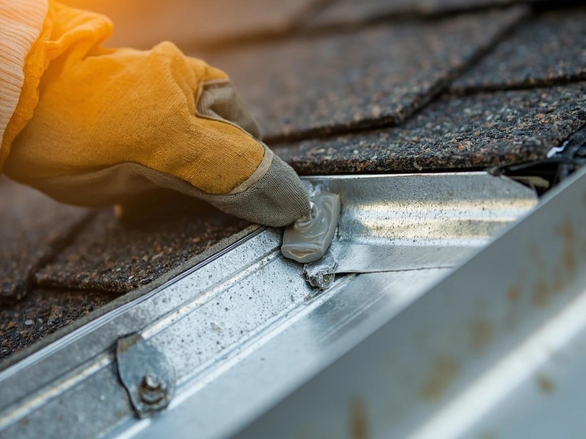 Step 7 of How to Seal Roof Flashing Leaks: Seal Nail Heads and Pinholes, Tape the Seams