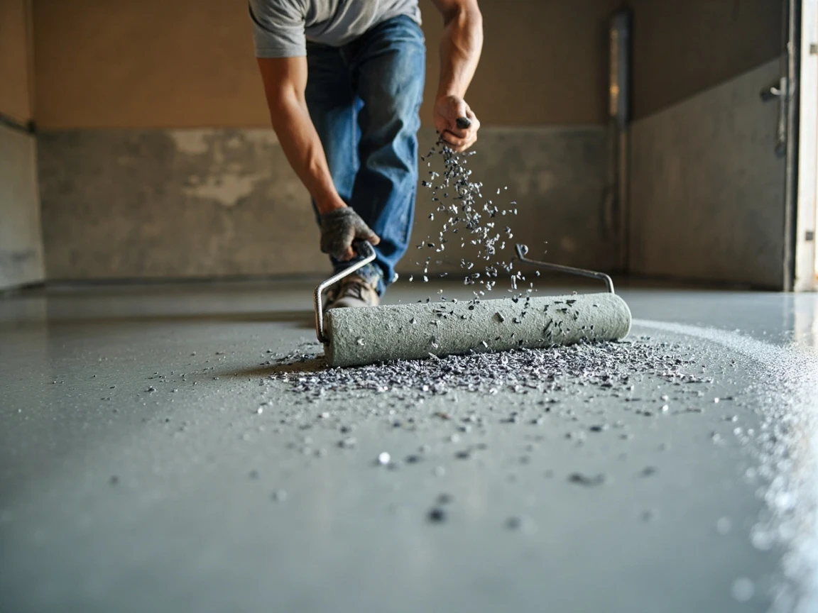 Roll the First Coat and Broadcast Flakes